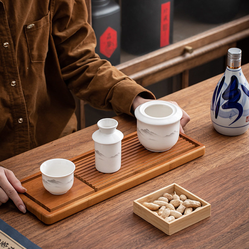 水墨远山家用复古高级感陶瓷烫酒壶老式半斤暖热酒具温酒壶套装
