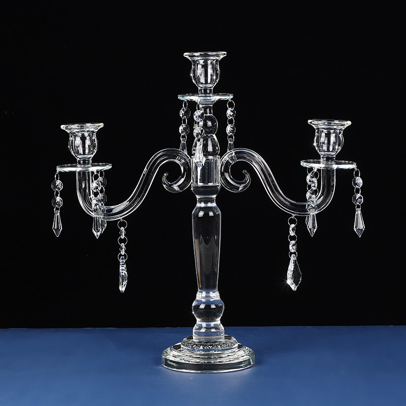 简约现代三头水晶烛台蜡烛台水晶装饰工艺品摆件厂家直销婚庆道具