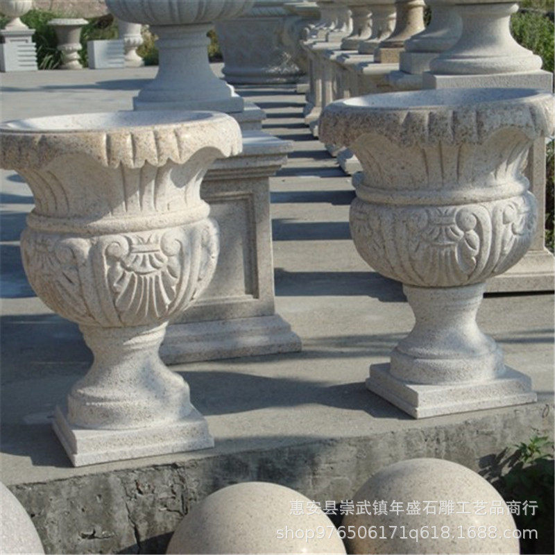 厂家批发汉白玉园林石雕盆景花盆 别墅庭院喷泉水景鱼缸花钵装饰