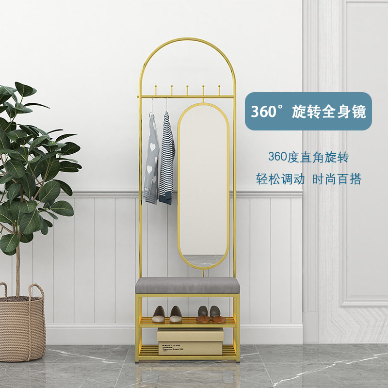 门口入户换鞋凳进门穿鞋柜多功能组合衣帽架宾馆酒店轻奢带全身镜