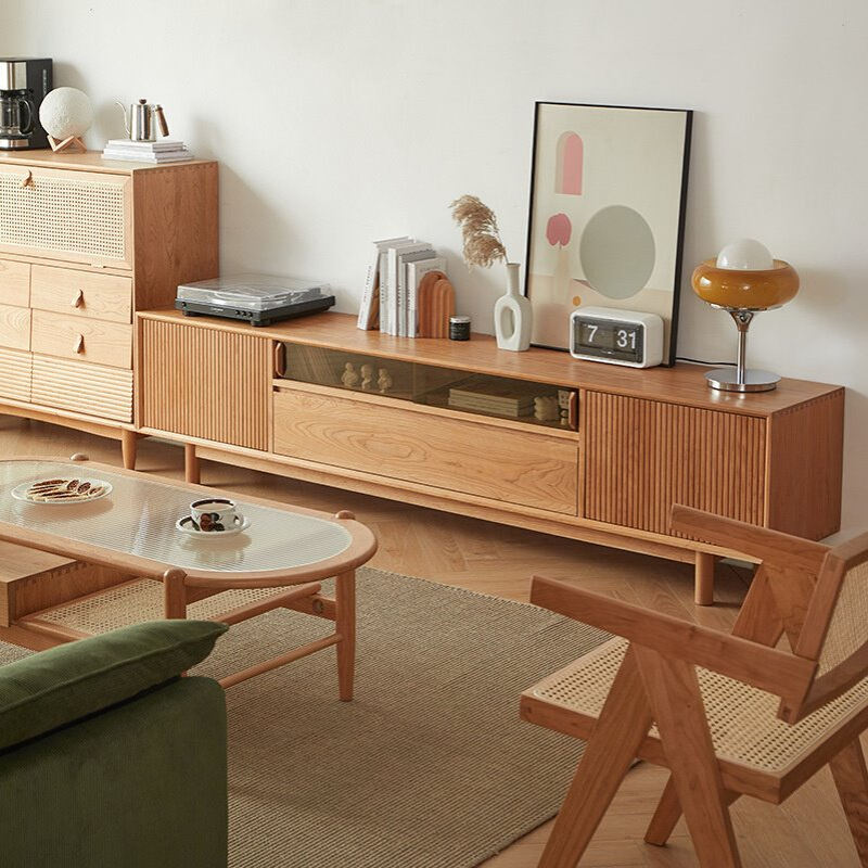 北欧全实木电视柜樱桃木日式简约型原木视听柜客厅复古置物储物柜