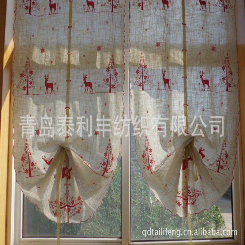 成品粗麻布儿童房红色小鹿提拉窗帘飘窗 气球帘 升降帘 窗纱