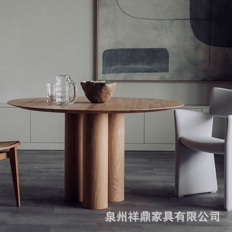北欧纯实木圆餐桌家用创意多功能大圆桌庭院休闲餐饮洽谈桌大板桌