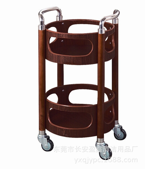 厂家直批C-75木质圆形酒水车 实用型手推二层银行酒店酒水服务车