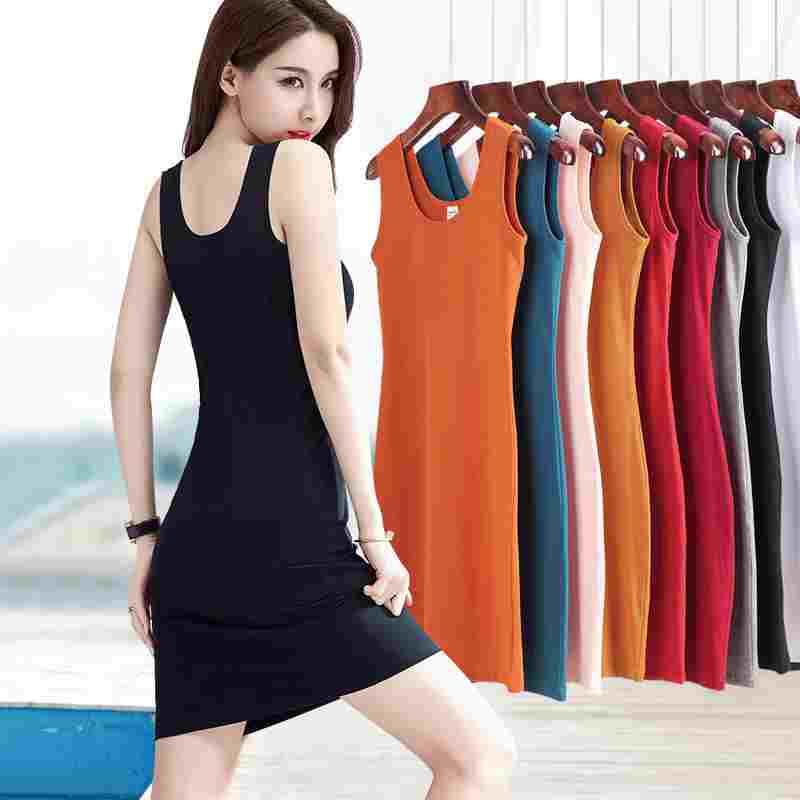 修身吊带背心裙女2023新款春夏中长款紧身内搭打底外穿包臀连衣裙
