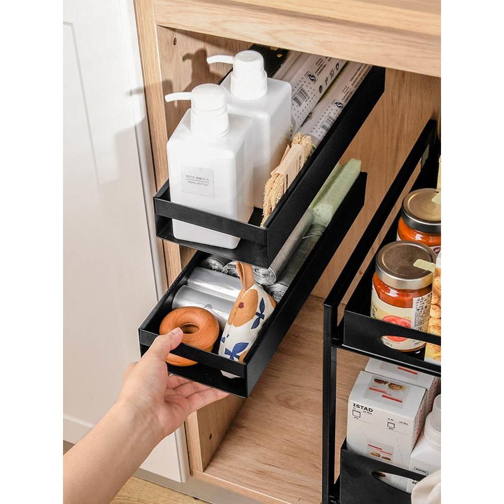 水槽下拉篮壁挂式免打孔侧装滑轨收纳盒厨房橱柜内洁具抽屉置物架