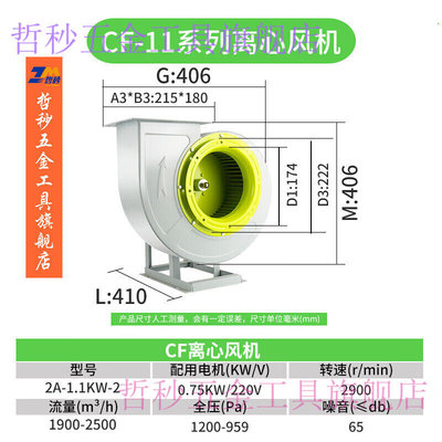 工业小型离心机CF离心风机排烟小型2.2KW220V380V强力工业用厨房