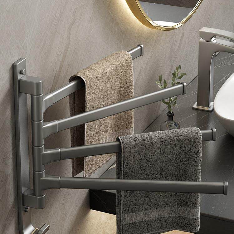 旋转毛巾架卫生间免打孔多杆浴巾收纳挂架壁挂式浴室转角毛巾挂杆