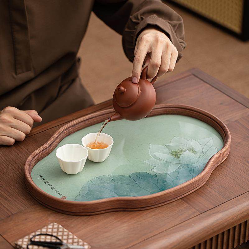 中式海棠花玻璃茶托盘复古竹制茶盘简约家用茶室水果点心盘收纳盘,电子元器件市场,其它元器件,淘宝优惠券,粉丝福利购,淘宝优惠卷