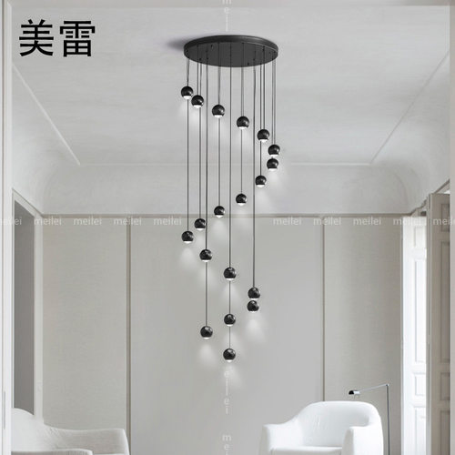 楼梯吊灯2022设计师款简约现代别墅复式太空圆球客厅餐厅旋转灯饰