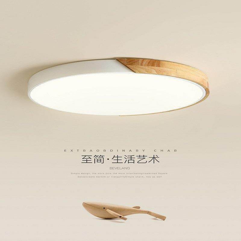 卧室灯简约现代温馨浪漫房间木艺吸顶灯北欧圆形创意书房LED灯具