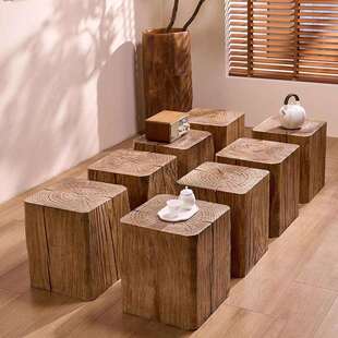 方形实木墩子酒店摆件组合茶几树桩木桩民宿花架底座原木床头柜