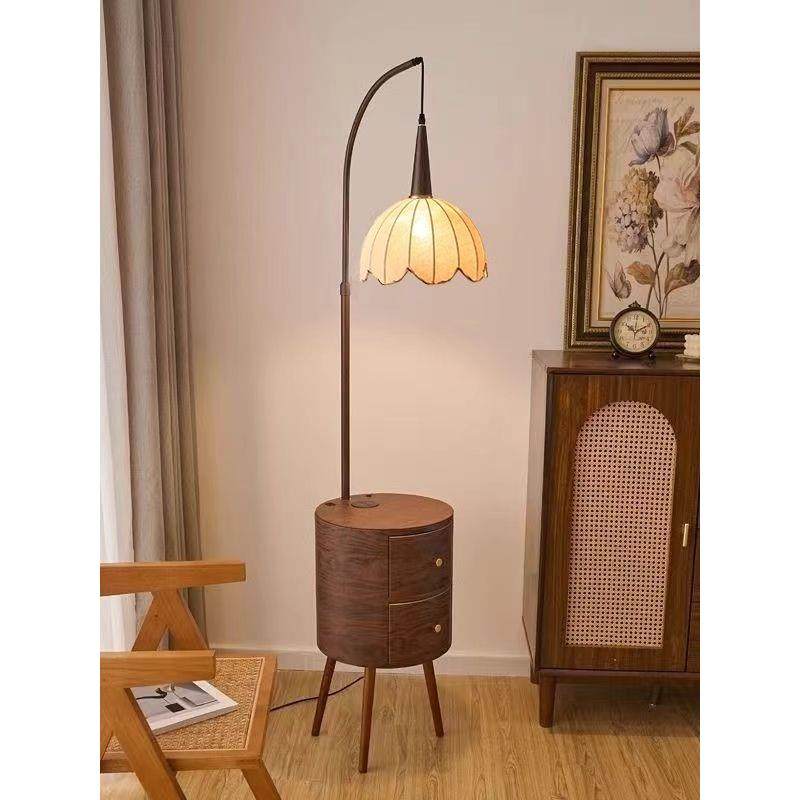 落地灯美式古风客厅氛围沙发卧室茶几床头柜复古台灯置物架一体