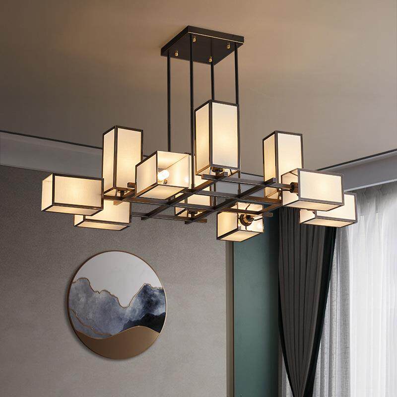 全铜新中式吊灯客厅茶室书房布艺创意餐厅灯古典现代中式设计灯具