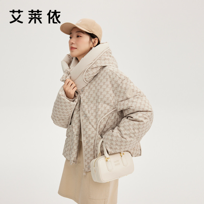 艾莱依经典老花羽绒短装冬季新款女时尚立体外套小个子时尚羽绒服,女装/女士精品,羽绒服,淘宝优惠券,粉丝福利购,淘宝优惠卷