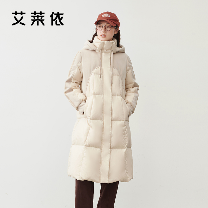 设计感长款拼接羽绒服艾莱依时尚
