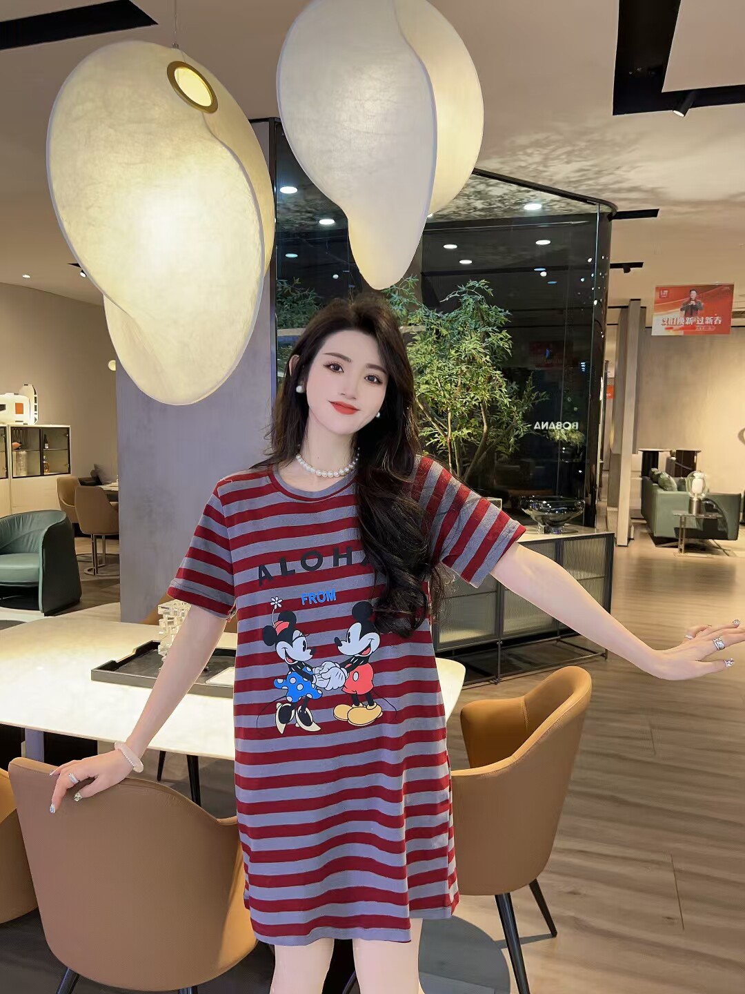 2025年春夏裙女宽松大码韩版棉质百搭显瘦洋气减龄条纹卡通家居服