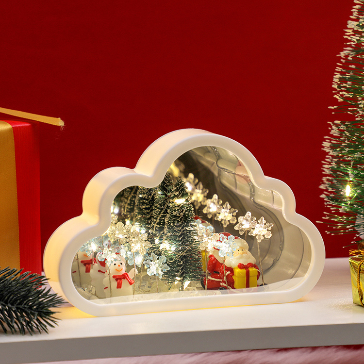 创意云朵镜子玻璃罩圣诞节小夜灯