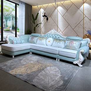 欧式 沙发家具布艺沙发组合客厅大户型轻奢雕花科技布简欧皮布沙发