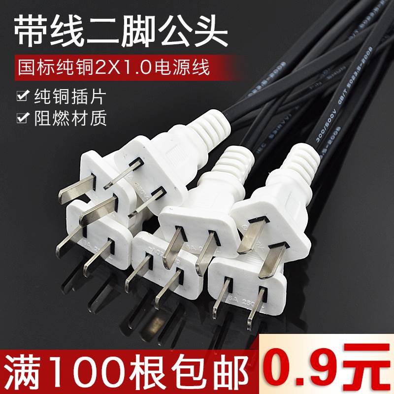 纯铜公头电源线两项插头线2*0.5平方二脚插两芯电源线带插头两孔