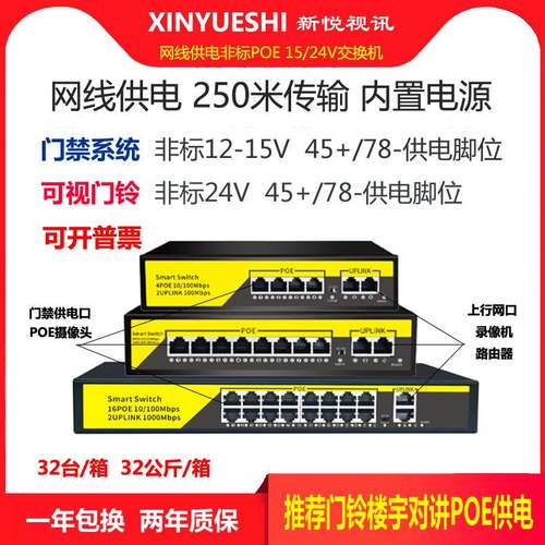 门禁室内机楼宇系统非标12V15V24VPOE供电交换机可视对讲智能商业
