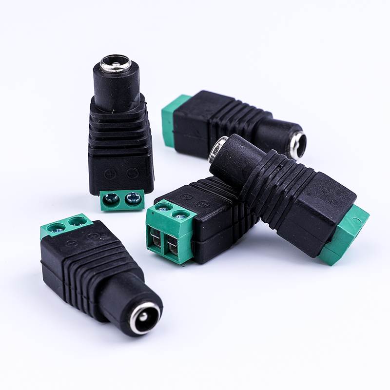 DC电源插头母头5521绿色端子集中供电12V24VDC直流接头公头螺丝款