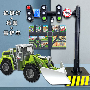 大号合金铲雪车红绿灯玩具汽车推土儿童工程车铲土男孩挖掘机压路