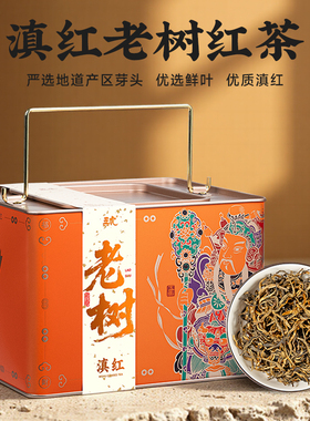 五虎老树滇红茶叶高山红茶橙色招财罐大份量500克