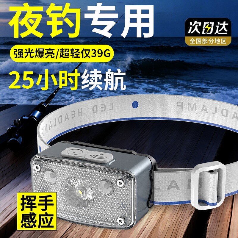 跨境LED多功能智能感应双光源头灯三档调节便携头戴户外工作批发