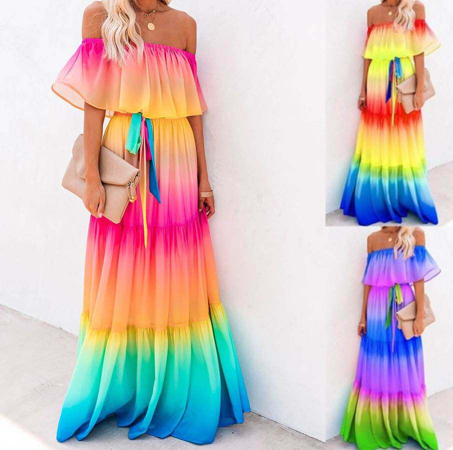 2023 summer ladies tie-dye stitching print sexy dress连衣裙