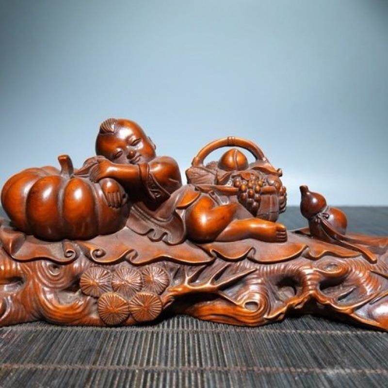 旧藏小叶黄杨木雕刻大丰收硕果累累复古文玩工艺品装饰品桌面摆件
