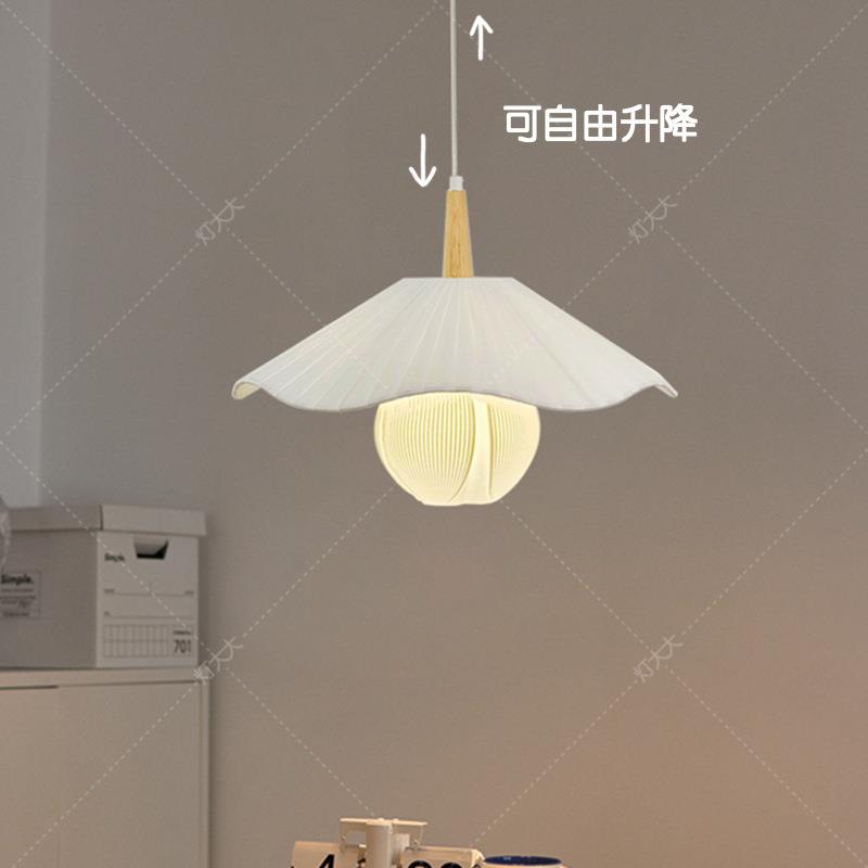 可升降中式餐厅轨道灯可移位日式奶油风实木布艺田园岛台餐厅吊灯