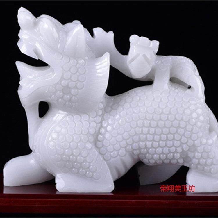 阿富汗白玉貔貅摆件家居子母兽貔貅摆件办公室装饰用品