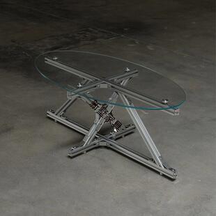 椭圆形茶几简约设计师客厅茶几铝型材家用轻奢玻璃沙发边几矮桌子