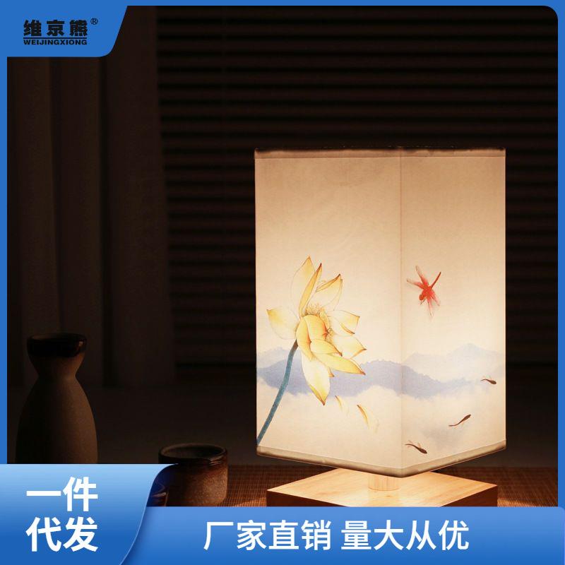 中式灯风风复古简约创意小夜灯卧室温馨床头网红新中式木头台娜幽