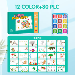 跨境儿童手指画12色印台彩色印泥画卡画册涂鸦绘画英文版TEMU