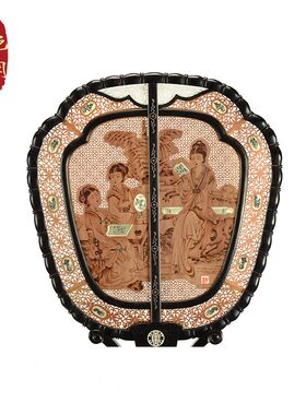 紫光檀复古典老式插屏台屏摆件屏风木宫扇实木工艺扇摆件工艺品