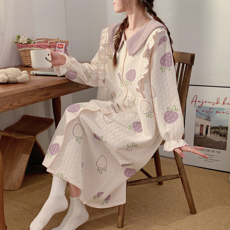 空气棉月子服哺乳睡裙秋冬孕妇睡衣D待产住院产后怀孕期大码连衣