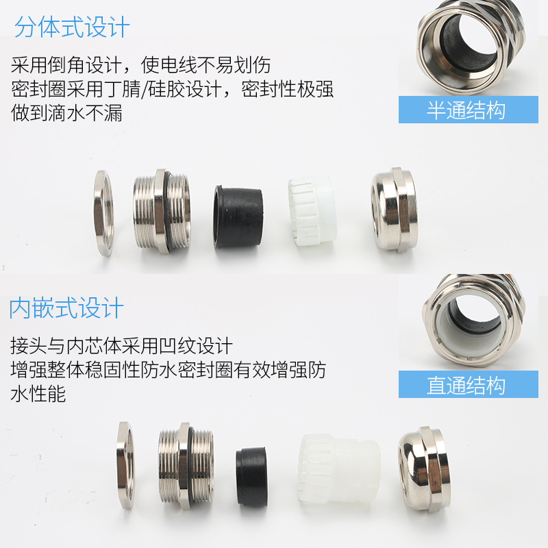 铜镀镍格兰头 金属防水接头 直通固定头电缆填料函M12-63/PG7-48