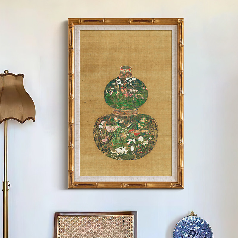 葫芦花瓶》法式复古中国风玄关装饰画新中式中古客厅书房玄关壁画