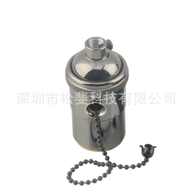 铜灯头螺口复古e27拉线拉链开关灯座台灯落地灯吊灯全牙灯头灯口