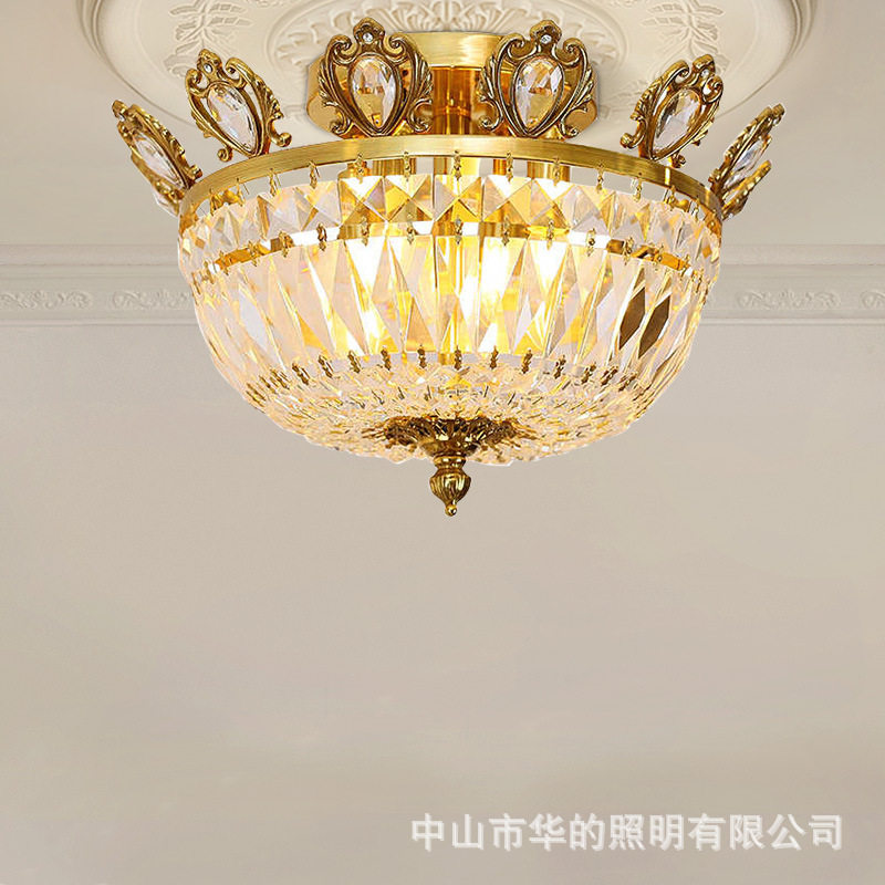 法式全铜卧室吸顶灯轻奢圆形书房走廊家用装饰灯具欧式水晶餐厅灯