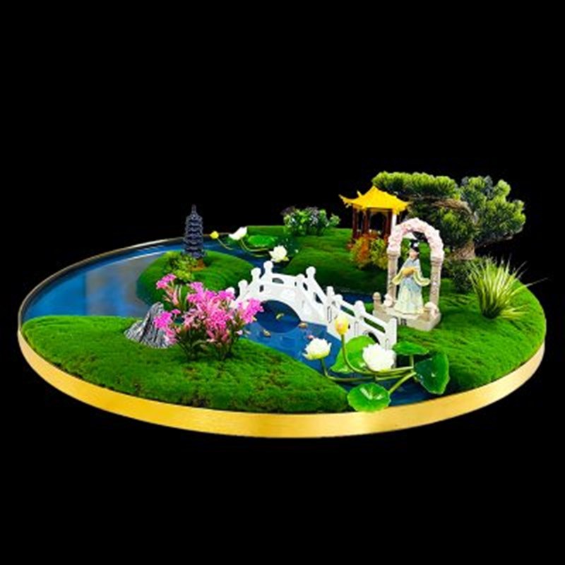 酒店大圆桌装饰微景观新中t式高档餐桌转盘中心摆件会所别墅摆设