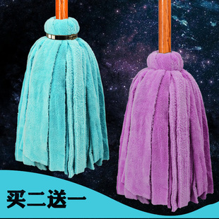 传统手拧吸水家用地板普通 纤维木杆拖把圆头毛巾墩布长条棉线老式