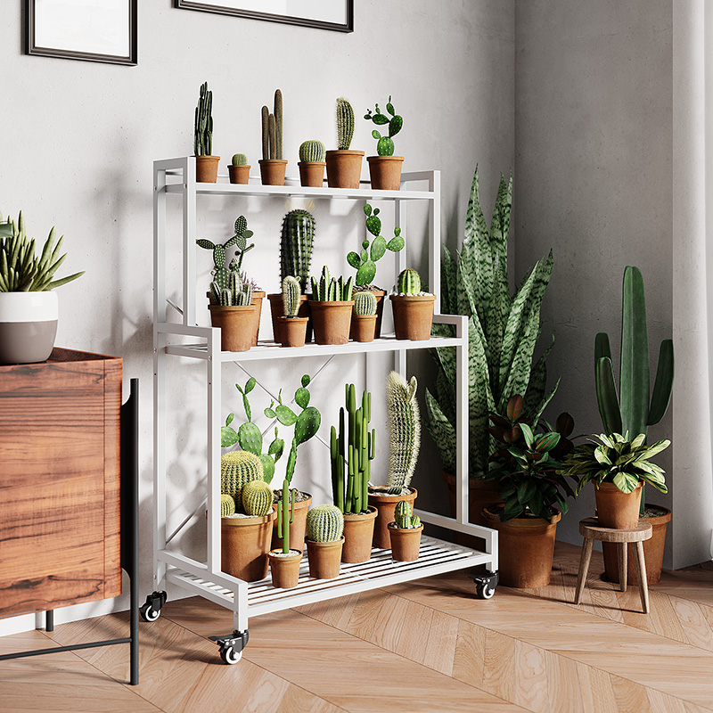 阶梯式花架铁艺移动带轮多层多肉花架子客厅落地置物架阳台摆放架