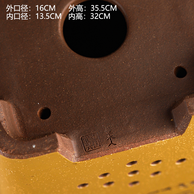 蔓木人宜兴紫砂兰花盆精品手工刻绘高四方签筒悬崖V盆景盆桌面古