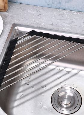 厨房水槽沥水架洗碗池可折叠滤水架碗架三角形不锈钢置物架收纳架
