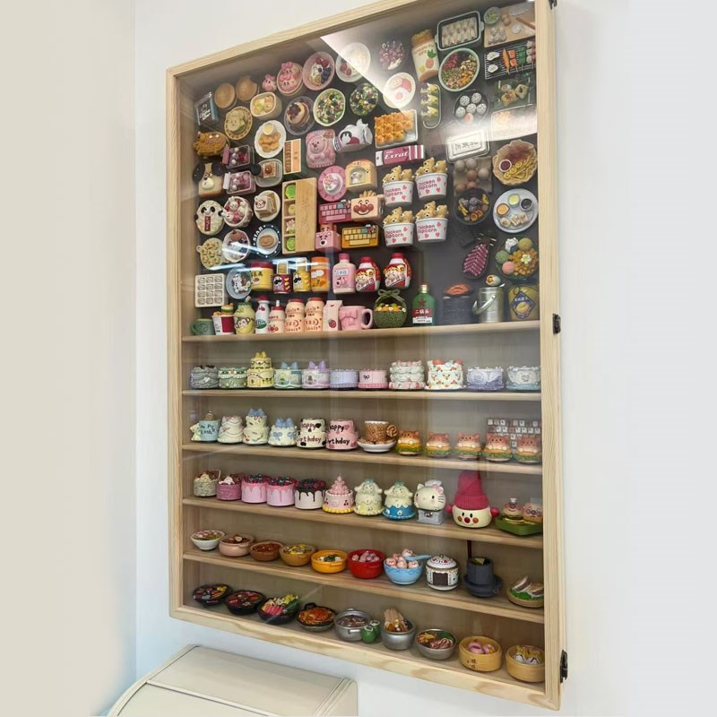 实木冰箱贴展示柜吧唧收纳板置物架壁挂式照片墙收纳柜挂墙