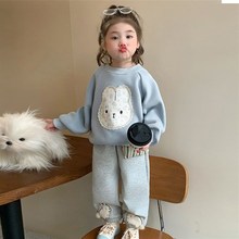 儿童休闲套装加绒花边女小童运动两D件套加厚女童冬装卫衣卫裤时