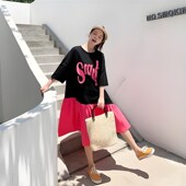 连衣裙女夏高级感大码 200斤显瘦 夏装 女装 胖mm遮肚子t恤裙2025新款